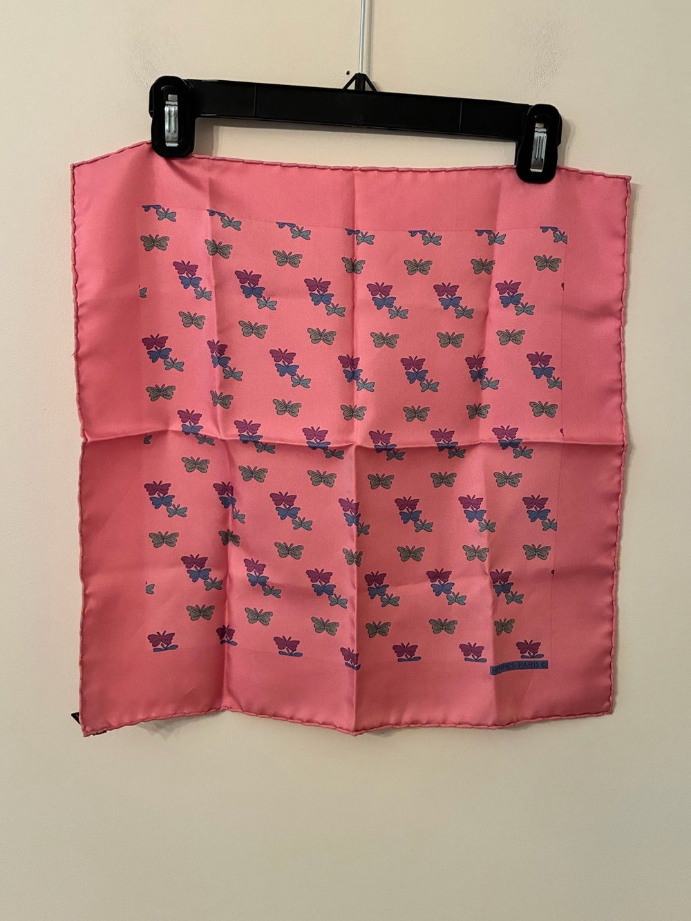 Hermes Pink Butterfly Print Silk Scarf